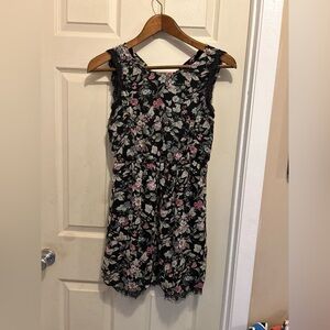 Forever 21 - Black Floral Sleeveless mini Dress with lace trim-Size Large